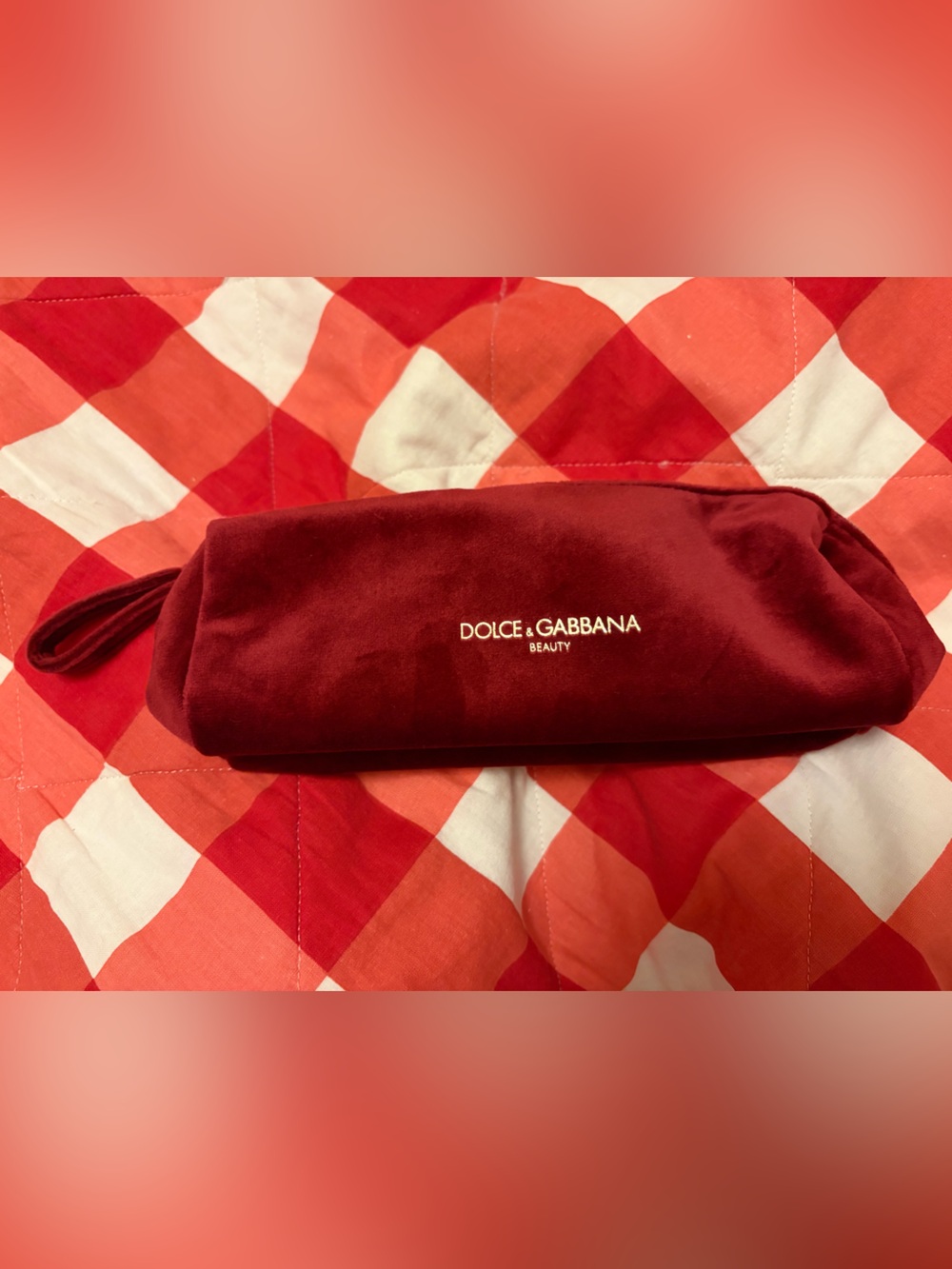 Dolce & Gabbana Velvet Cosmetic Pouch in Burgundy with Gold Logo